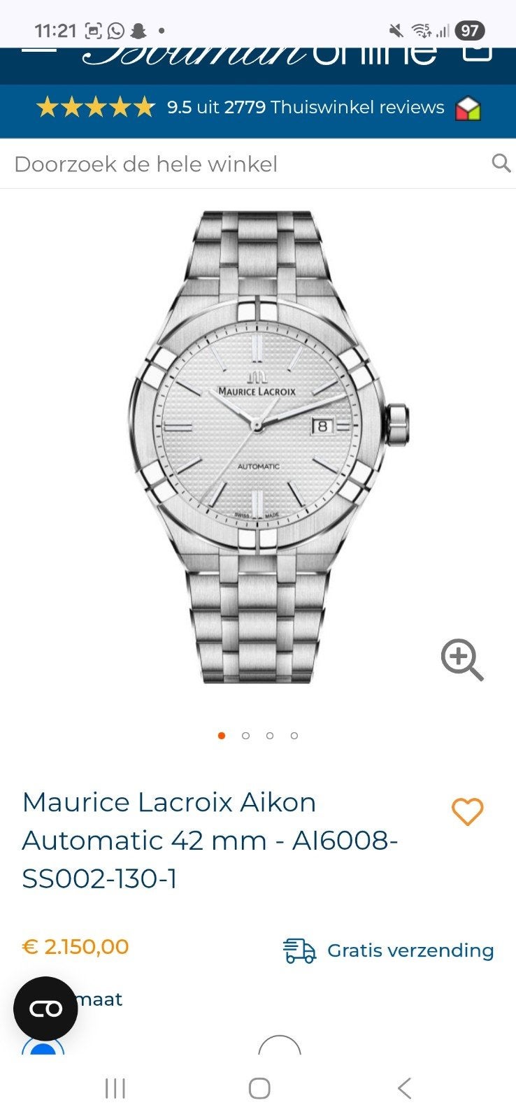 Maurice Lacroix Aikon Automatic 42mm - AI6008-SS002-130-1, Ophalen of Verzenden