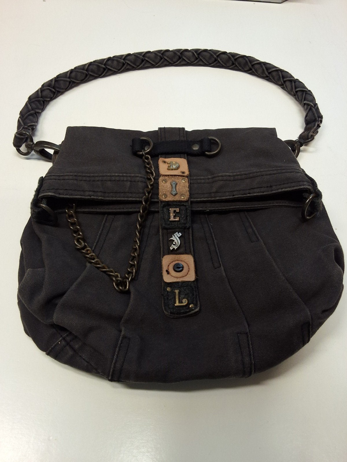 Vintage Diesel schoudertas antracietgrijs katoen, Ophalen of Verzenden, Zo goed als nieuw, Grijs, Schoudertasje