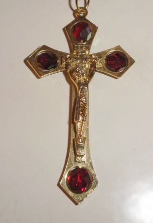 Ketting Rozenkrans Italy Rode kralen Goud Kleurig, Ophalen of Verzenden, Zo goed als nieuw, Sieraad, Christendom | Katholiek