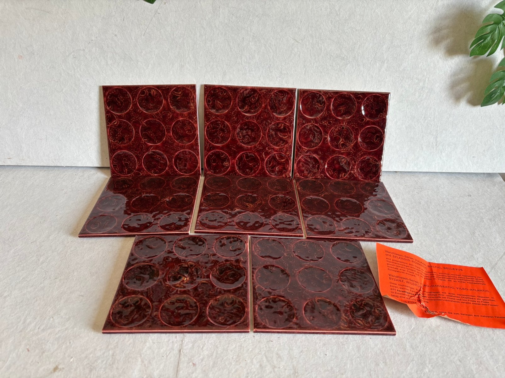 8 x Vintage rood Villeroy & Boch "Baltic" wandtegels 1970, Doe-het-zelf en Verbouw, Tegels, Ophalen of Verzenden, Gebruikt, Wandtegels