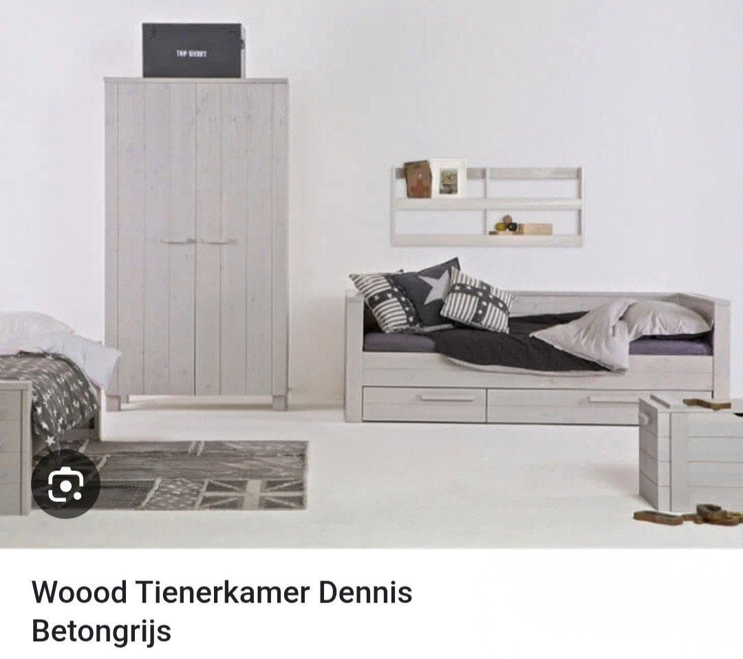 WOOOD Dennis slaapkamer meubels betongrijs, Ophalen, Gebruikt, 50 tot 75 cm, 100 tot 150 cm