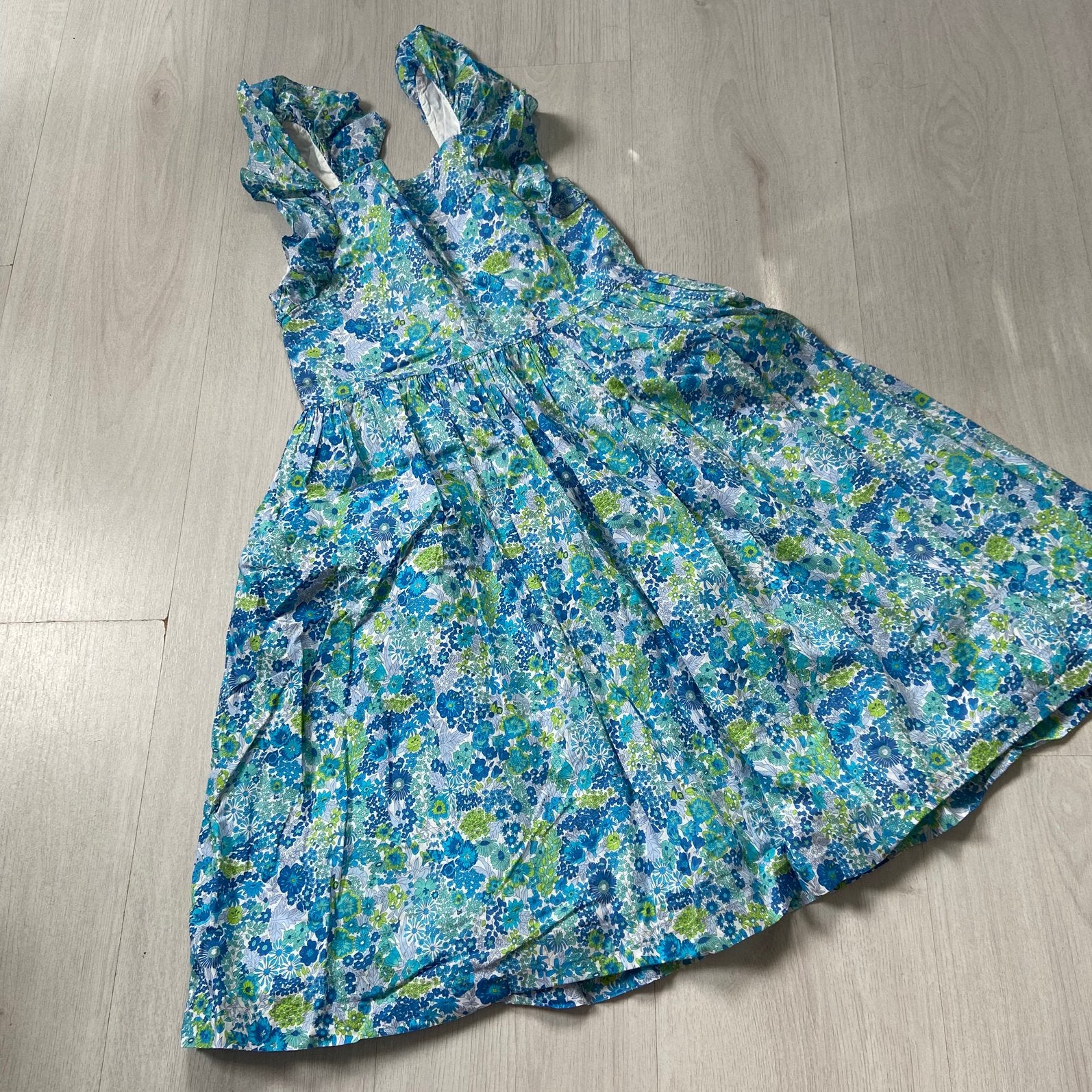 blauw gebloemd JACADI jurkje van Liberty of London stof 152, Verzenden, Zo goed als nieuw, Meisje, Jurk of Rok