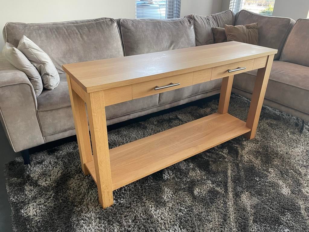 Eikenhouten Console-/Sidetable met Lades en Plank, 100 tot 150 cm, Eikenhout, Ophalen of Verzenden, Zo goed als nieuw
