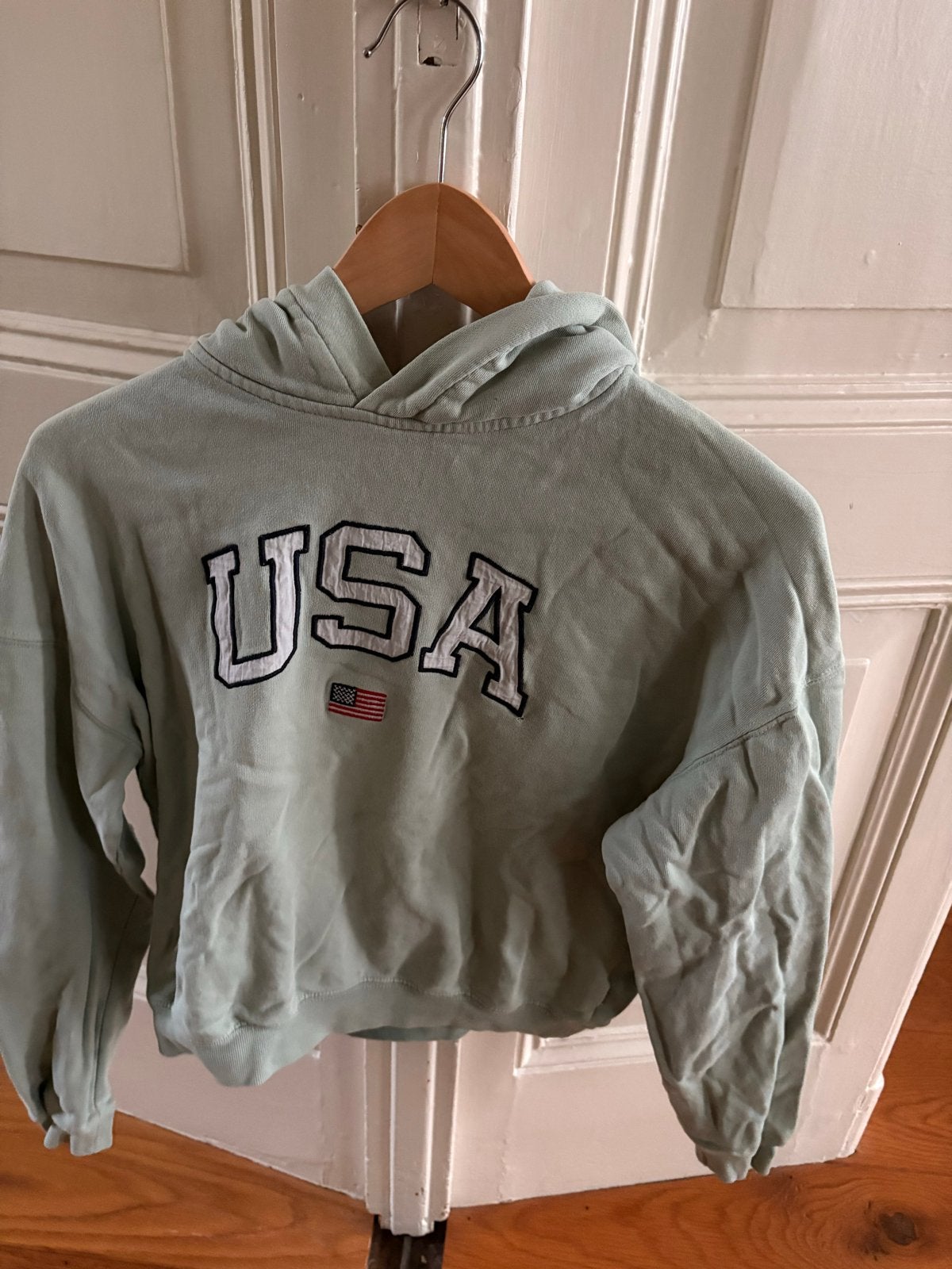 USA Hoodie - Lichtgroen met 'USA' opdruk xs, Ophalen of Verzenden, Gedragen, Maat 38/40 (M), Groen