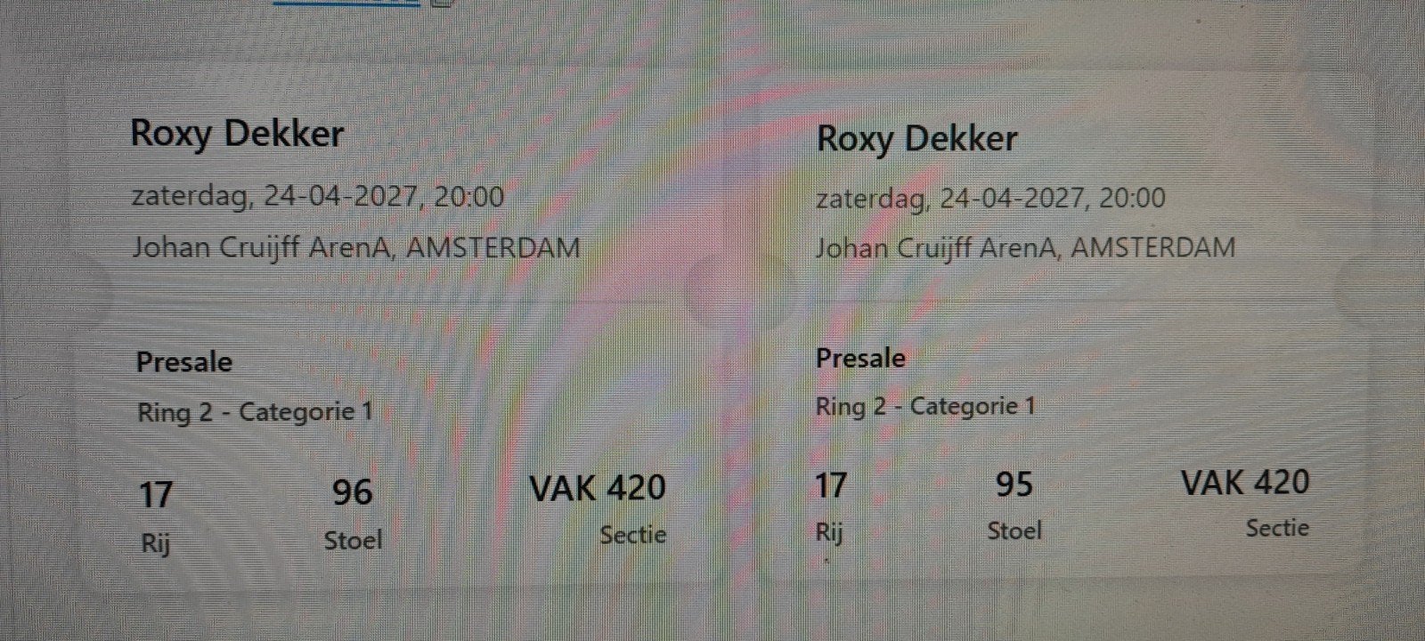 2x Roxy Dekker Amsterdam Arena 24 april 2027, Twee personen, April