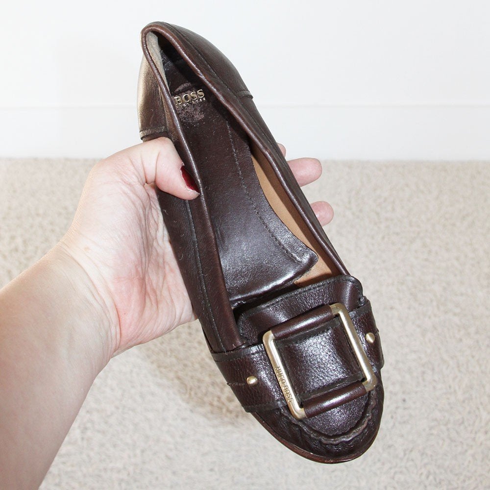 Zeer Mooie Leren Hugo Boss Instappers s29 (Maat 38) € 40,-, Bruin, Instappers, Ophalen of Verzenden, Zo goed als nieuw