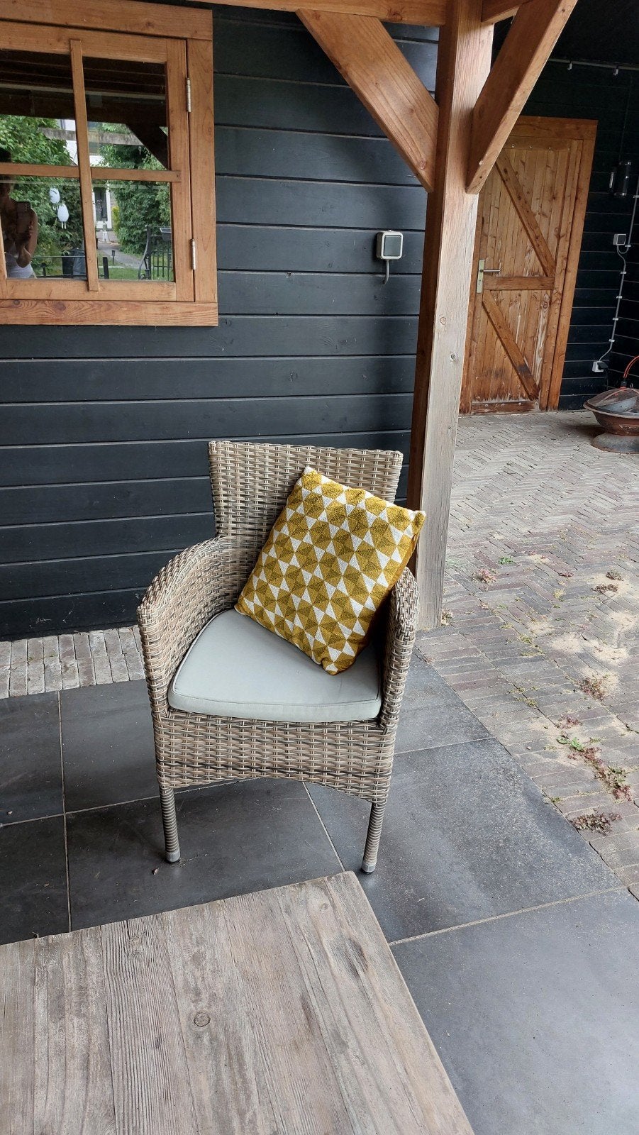 te koop 4 wicker tuinstoelen. Kleur: taupe, Tuin en Terras, Ophalen, Gebruikt