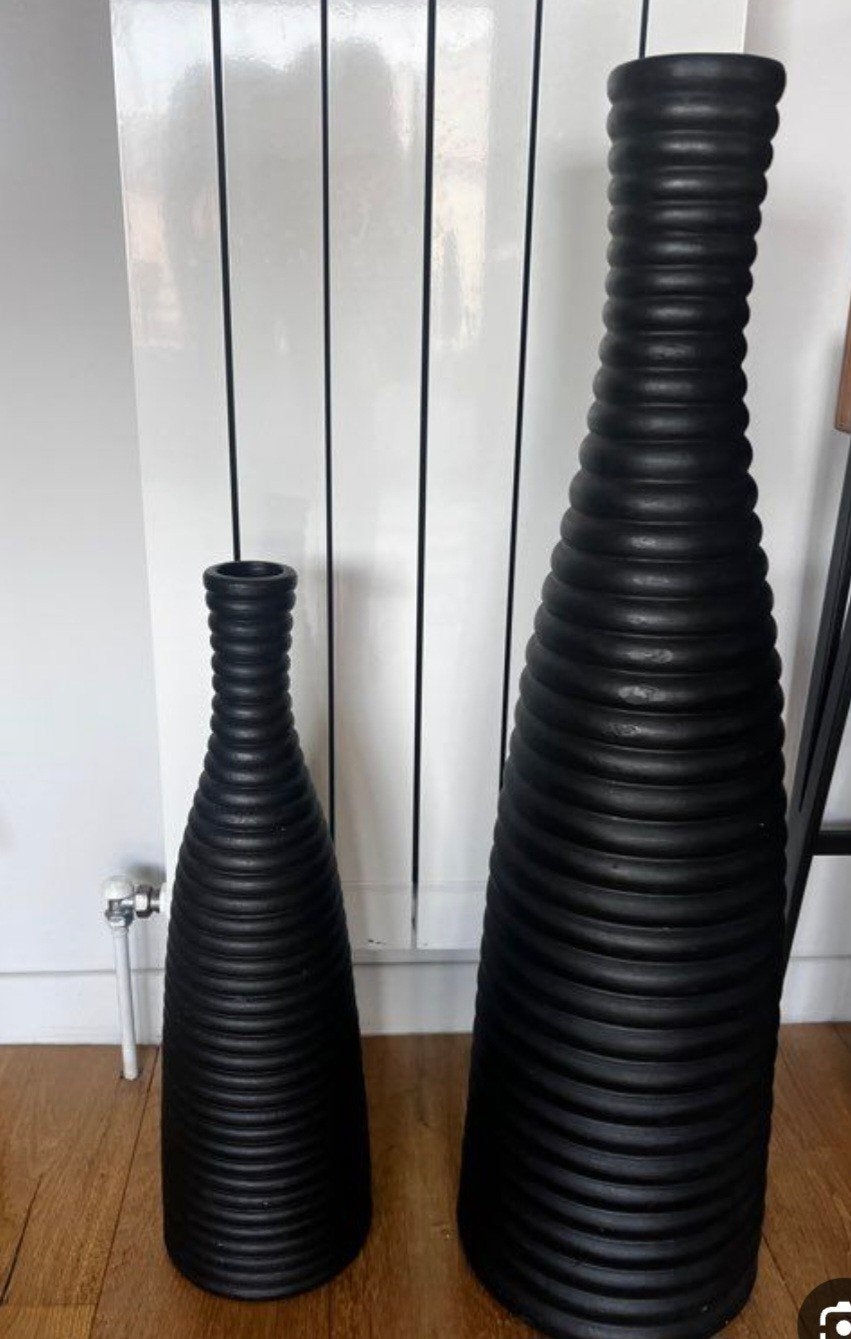 Set van 2 zwarte vazen ( 60cm en 90cm), Ophalen, Zo goed als nieuw, Zwart, Glas