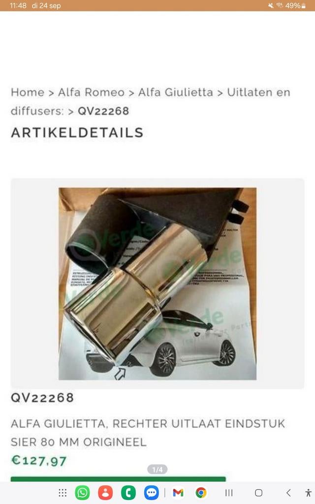 Uitlaat sierstuk voor Alfa Giulietta, 2e uitlaatlook rechts., Ophalen of Verzenden, Gebruikt, Universele onderdelen