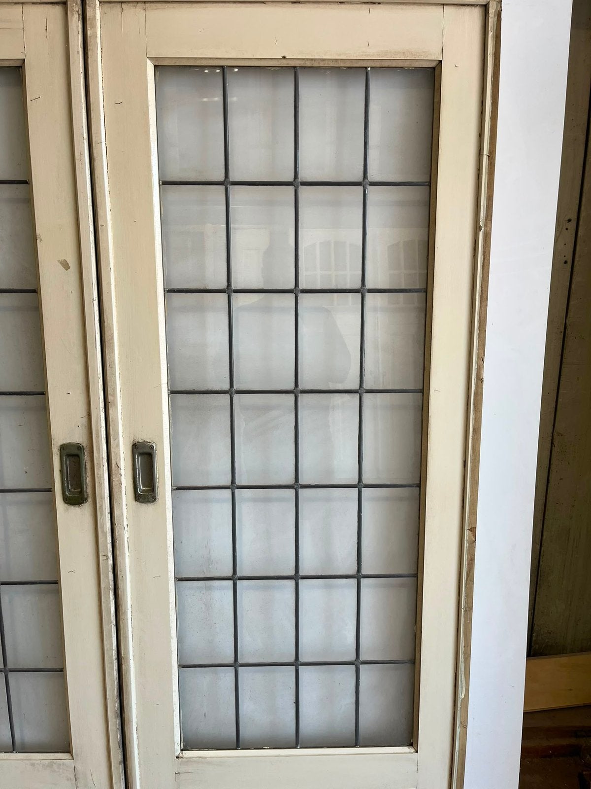 Oude ensuite schuifdeuren met glas in lood 201.5 x 146, Doe-het-zelf en Verbouw, Deuren en Horren, 120 cm of meer, Binnendeur