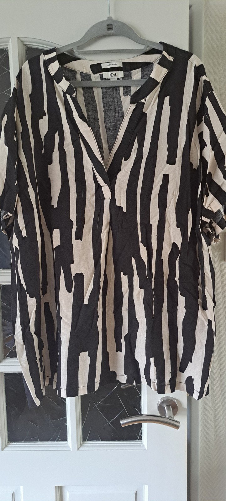 C&A Linnen Blend Blouse Zwart/Beige Streep Maat 56, Kleding | Dames, Blouses en Tunieken, Zwart, Maat 46/48 (XL) of groter, Ophalen of Verzenden