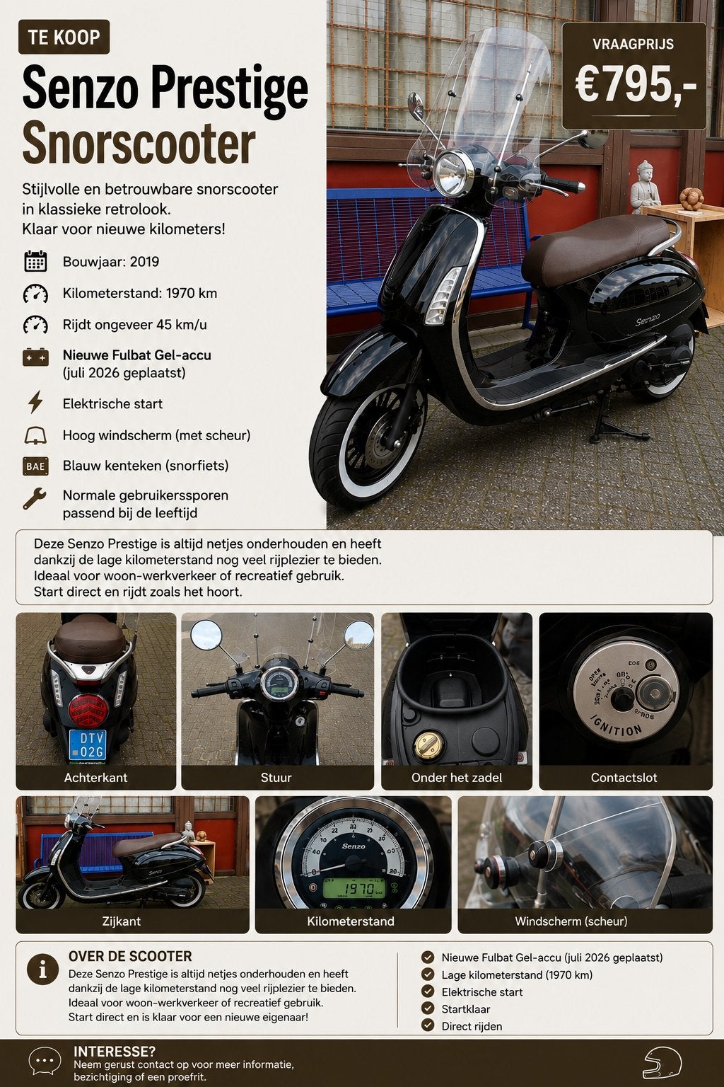 Senzo Prestige Snorscooter (2019) – 1.970 km, Zo goed als nieuw, Benzine, Ophalen, Overige merken