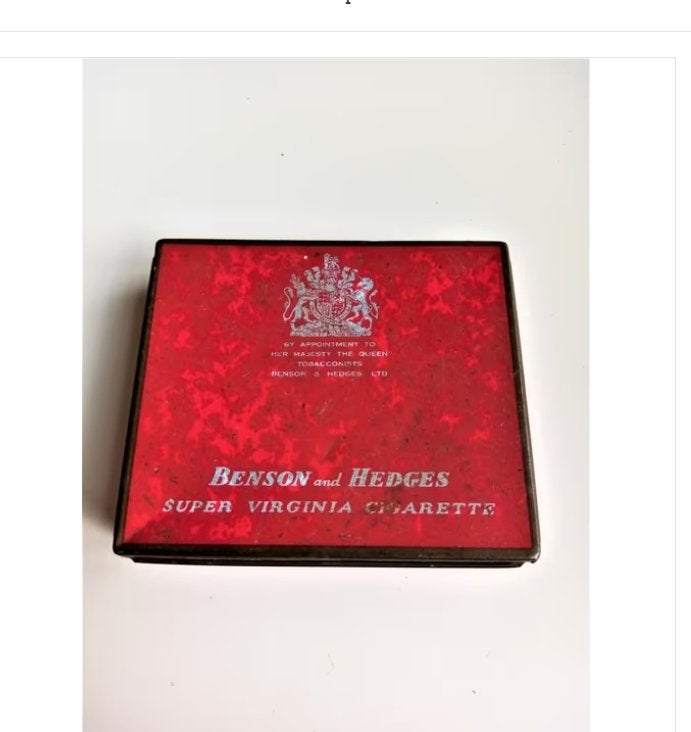 vintage benson & hedges super Virginia 1920's cigarette blik, Ophalen of Verzenden, Gebruikt, Tabaksdoos of Verpakking