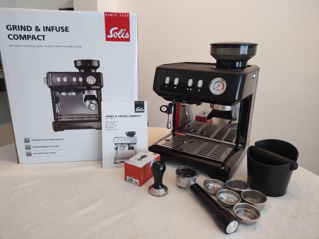 Solis Grind & Infuse Compact 1018 – Compleet met toebehoren, Witgoed en Apparatuur, Gebruikt, Espresso apparaat, Ophalen of Verzenden