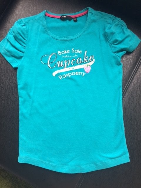WE turquoise feestelijke top shirt pofmouwen paillet 122-128, WE, Meisje, Nieuw, Ophalen of Verzenden