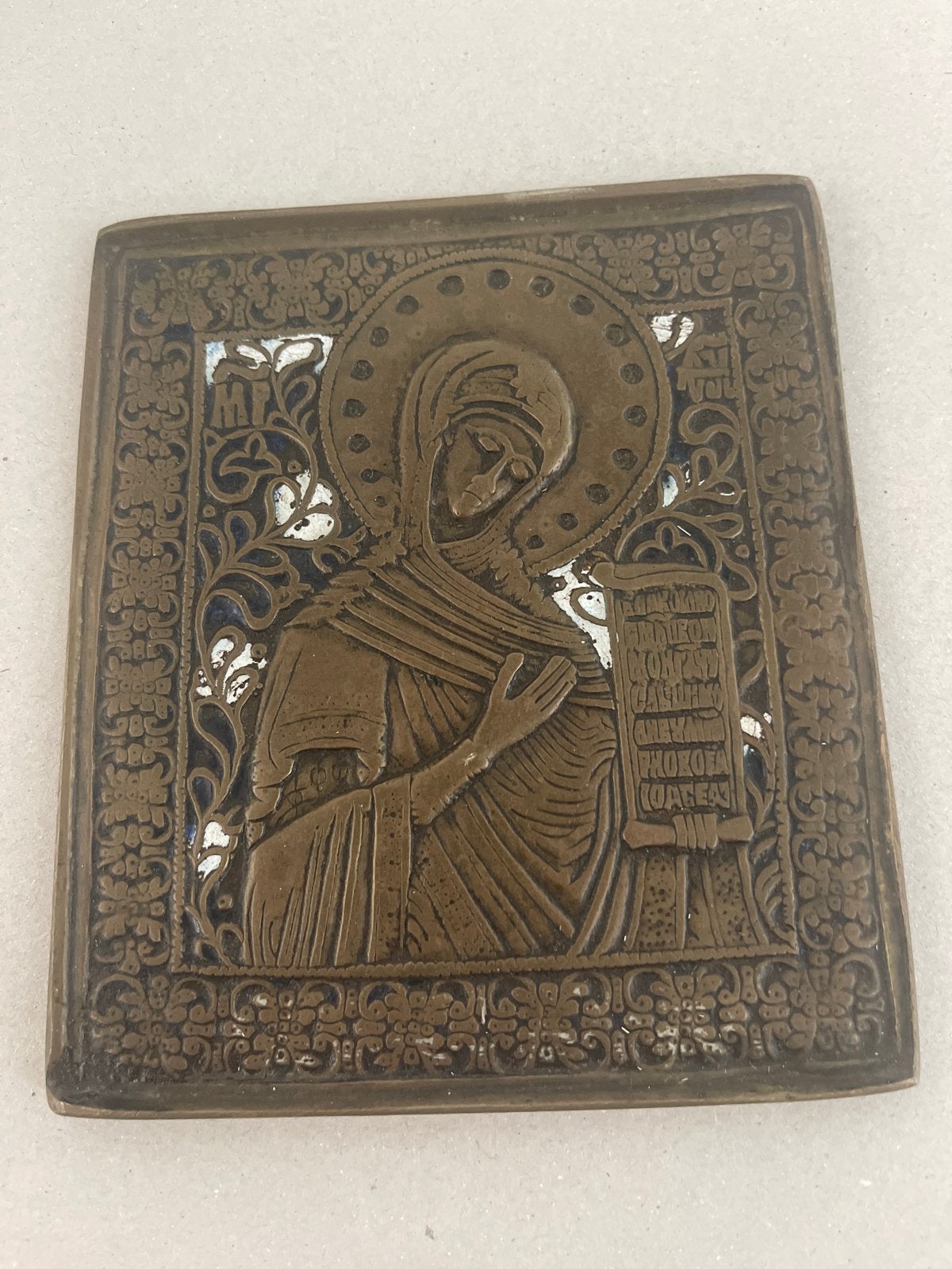 Antieke Koptische Bronzen Ikoon met Emaille, Ophalen of Verzenden