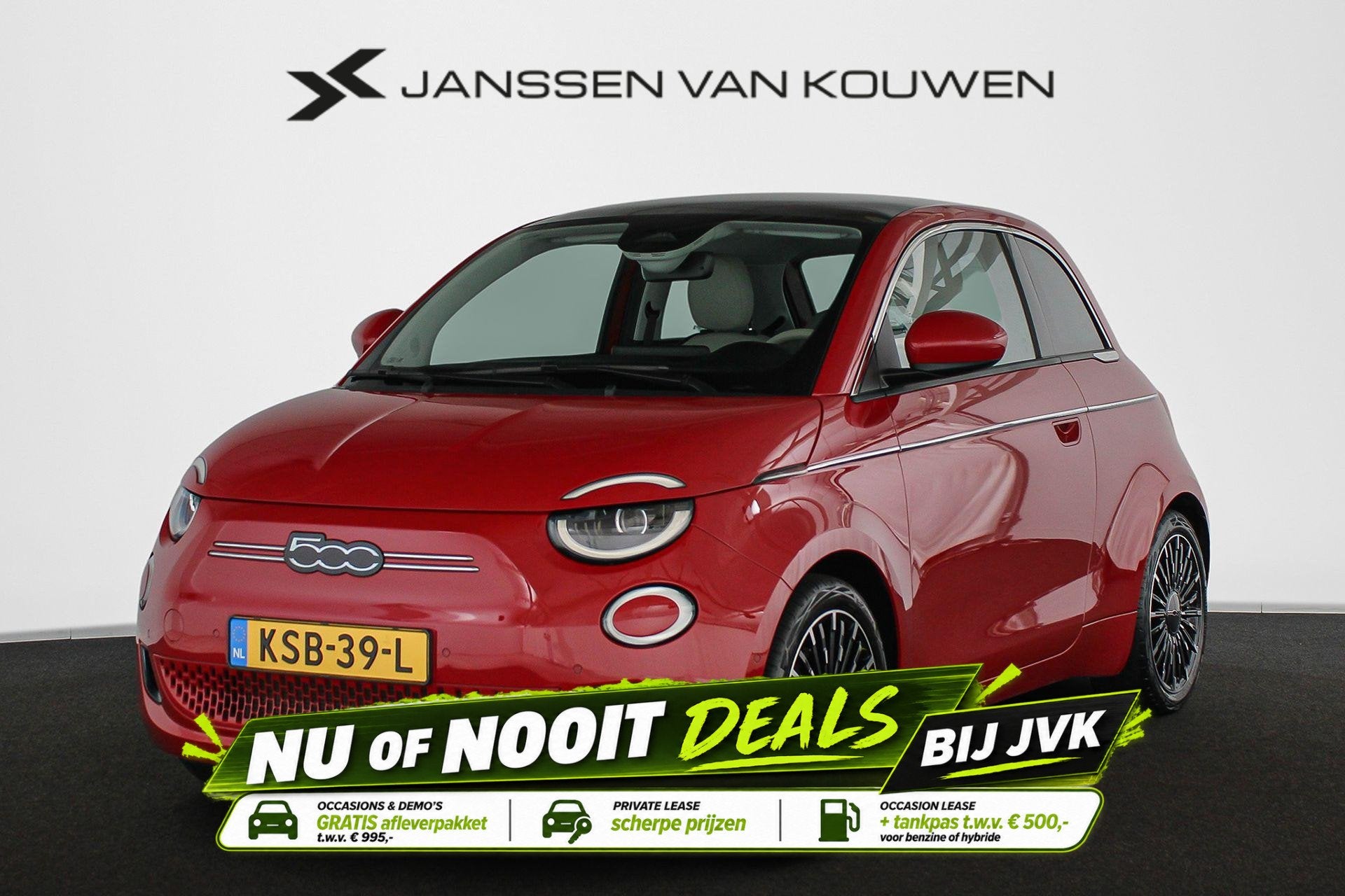 Fiat 500e La Prima 42 kWh Pano Leder Stoelverwarming JBL Cam, Gebruikt, 118 pk, 4 stoelen, Automatische klimaatregeling