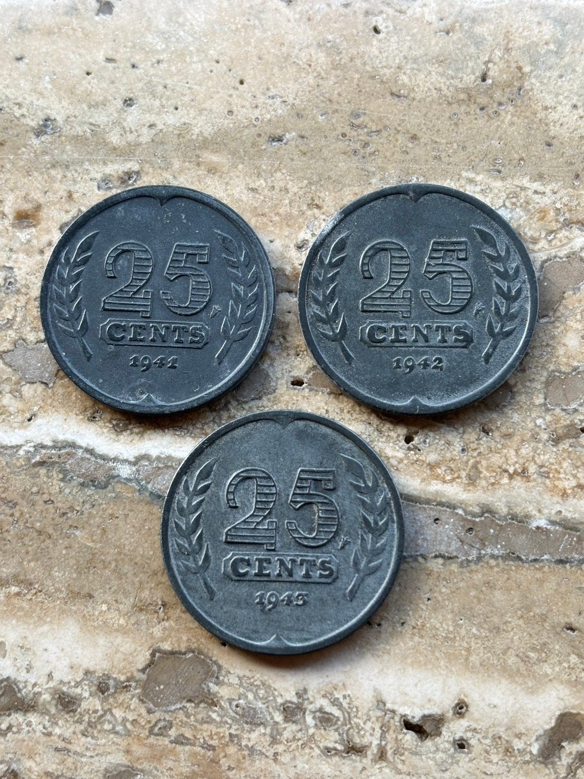 25 cent 1941-1942-1943 Zink wilhelmina , mooie kwaliteit, Ophalen of Verzenden, Koningin Wilhelmina, 25 cent