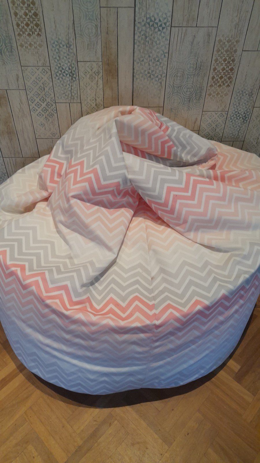 Zitzak Loungepug roze grijs zigzag. Goede staat., Ophalen, Gebruikt, Roze, Zitzak
