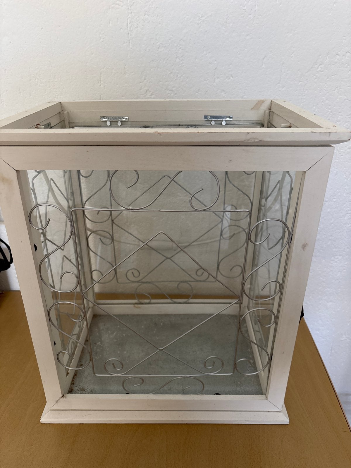Witte houten lantaarn met metalen details, Ophalen, Gebruikt, Lantaarn, Hout