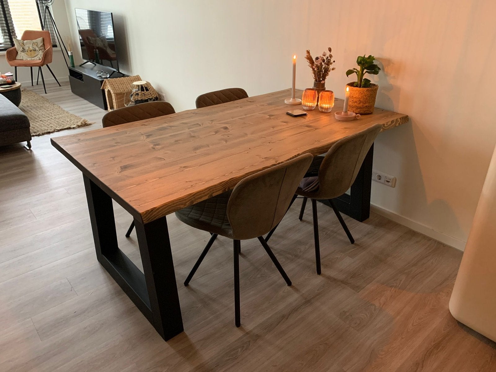 Massief houten tafelblad boomstam eettafel blad 80x100, Ophalen, 50 tot 100 cm, Zo goed als nieuw, 150 tot 200 cm