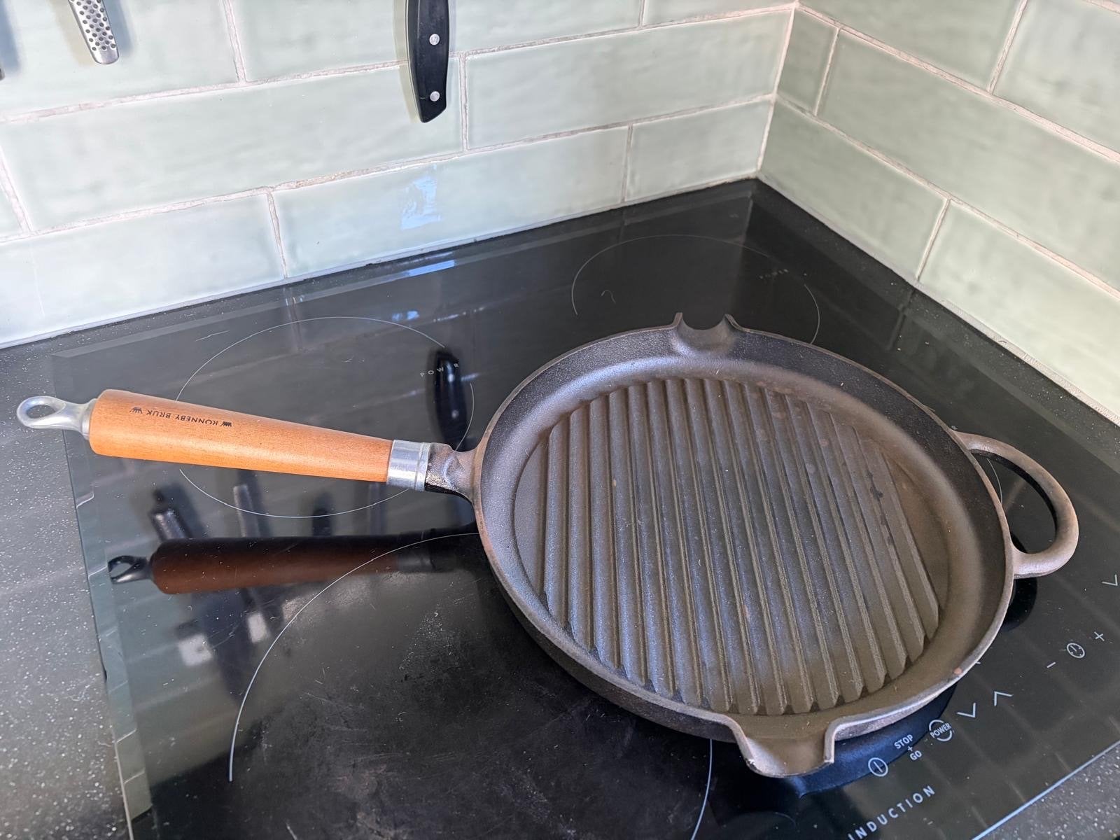Gietijzeren grillpan met houten handvat - Ronneby Bruk, Ophalen, Koekenpan, Gebruikt, Gietijzer