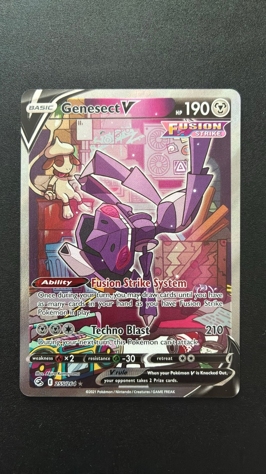 Pokémon Kaart Genesect V Fusion Strike 255/264 Full Art, Ophalen of Verzenden, Zo goed als nieuw, Losse kaart