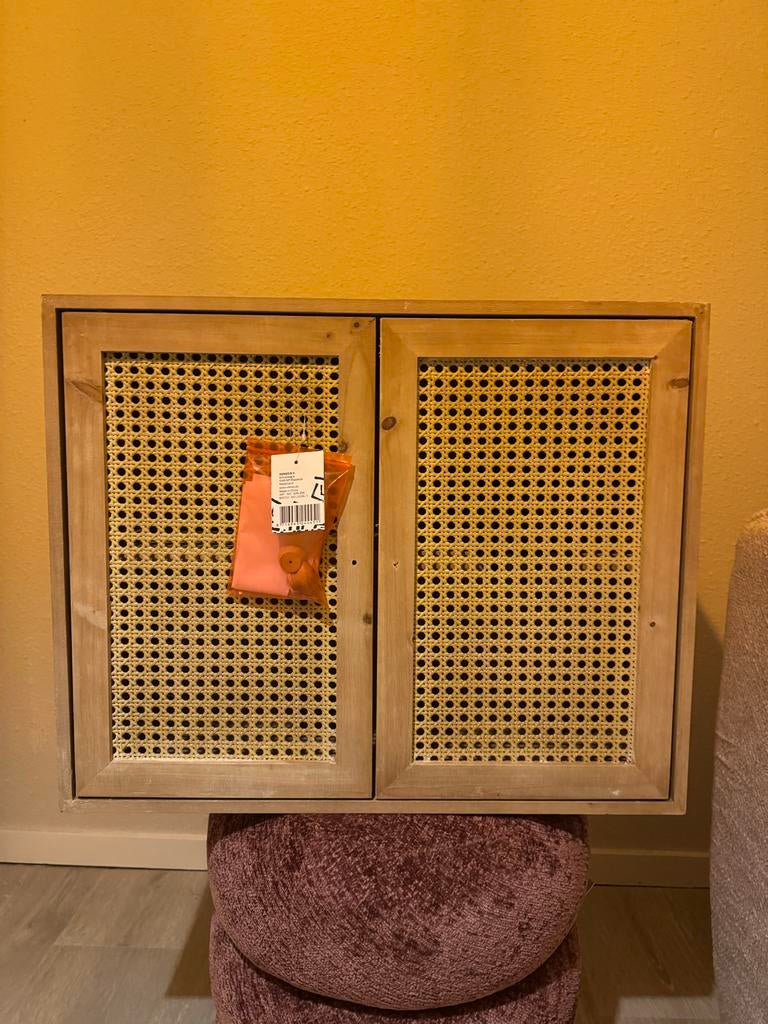 Webbing / Rotan Wandkast | Naturel Hout | Nieuw, Huis en Inrichting, Kasten | Wandmeubels, Met deur(en), Nieuw, Ophalen of Verzenden