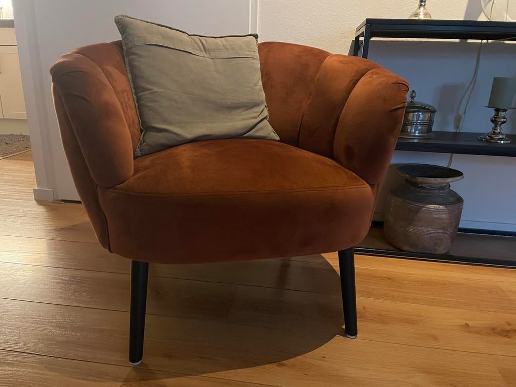 Brique kleurig velvet fauteuiltje - veer defect, Ophalen, Gebruikt, Stof, 75 tot 100 cm