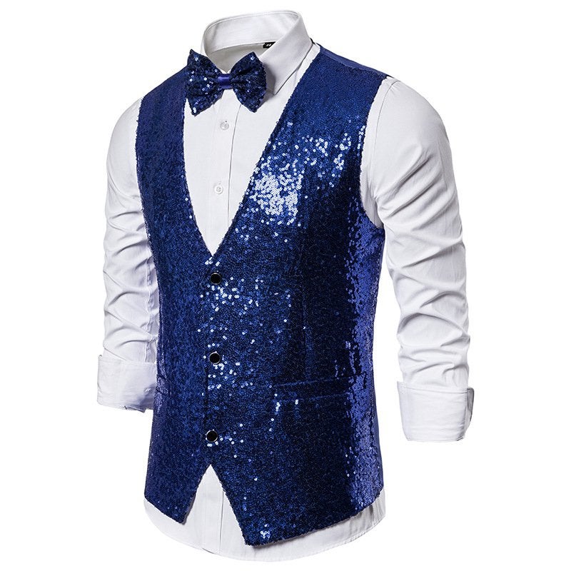 Heren blauw glitter gilet giletje feest party kostuum vest, Verzenden, Nieuw, Overige maten, Overige thema's
