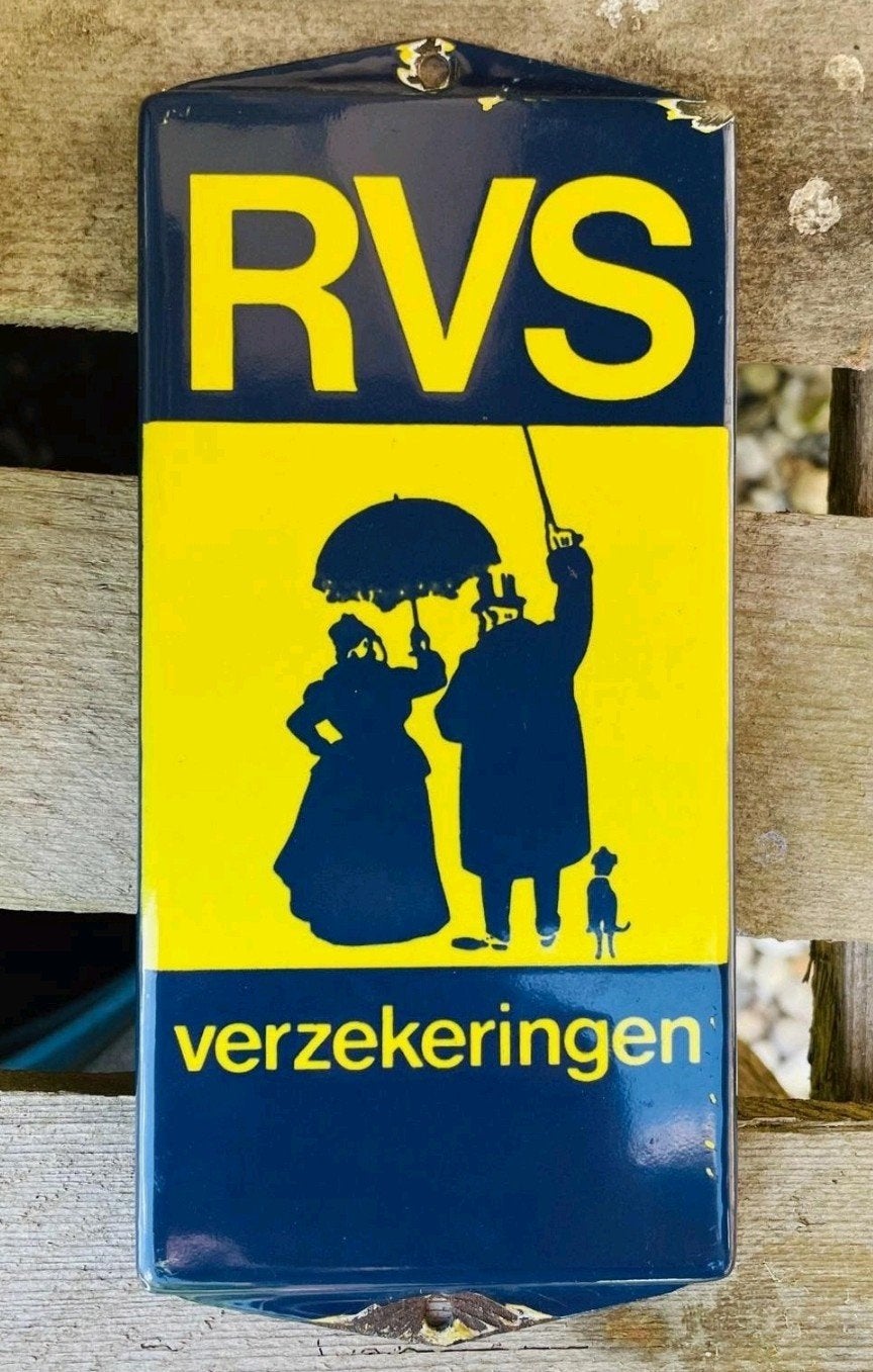 Zeldzaam RVS Verzekeringen Emaille Reclamebordje, Antiek en Kunst, Ophalen of Verzenden