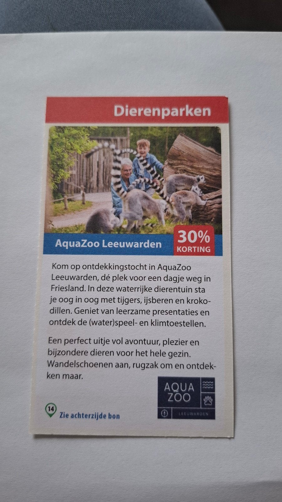 Kortingsbon Aquazoo Leeuwarden voor 30% korting, Tickets en Kaartjes, Drie personen of meer, Kortingskaart