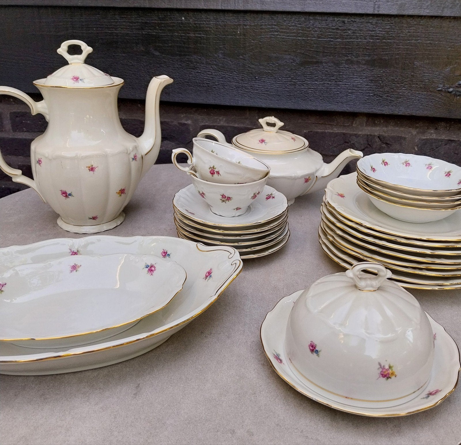 Vintage Wałbrzych porseleinen servies met roosjes, Ophalen of Verzenden