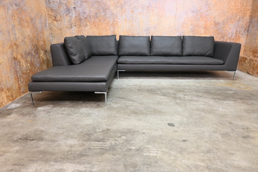 OPNIEUW beklede leren B&B Italia Charles design hoekbank