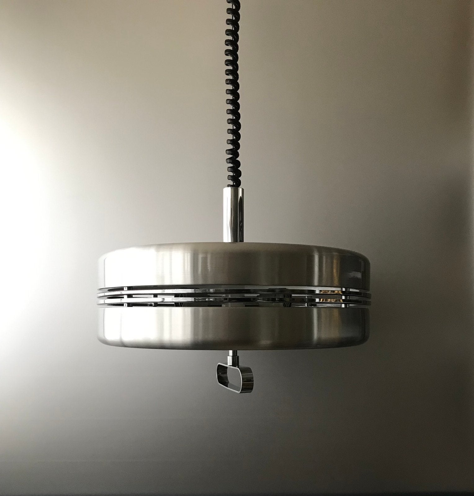 Jean Gandelin pendant 60s France silence of the lamps, Gebruikt, Mid century modern vintage design, Metaal, E27 (groot)