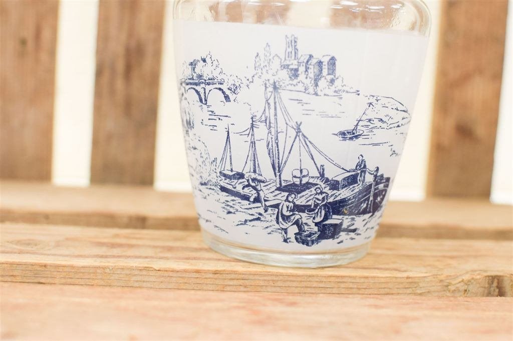 Glazen karaf met prent 47726, Gebruikt, Ophalen of Verzenden, Bord(en), Overige stijlen