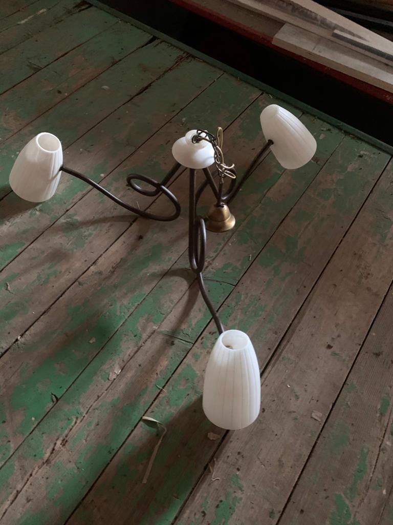 Vintage Melkglas Kelken Lamp - Plafondlamp, Ophalen, Minder dan 50 cm, Gebruikt, Glas