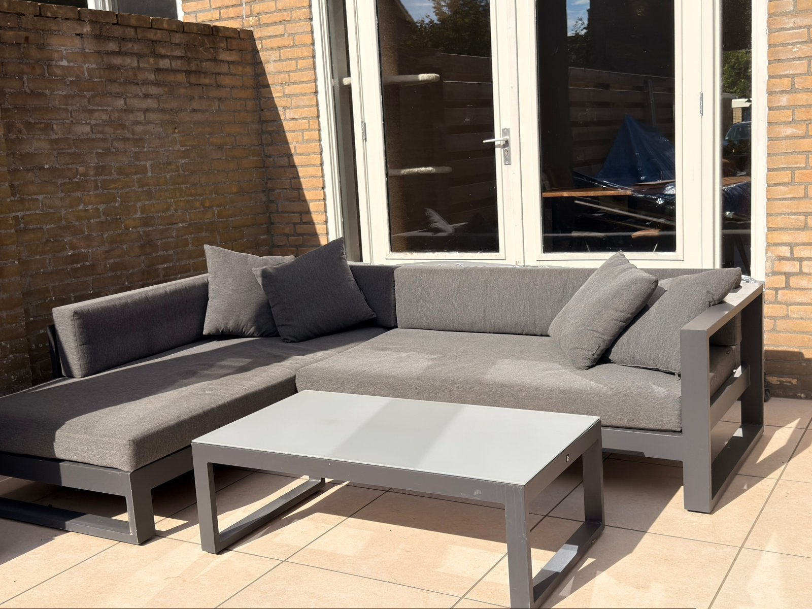 Tuinset intratuin antraciet/grijs, Tuin en Terras, Ophalen, 4 zitplaatsen, Gebruikt, Aluminium