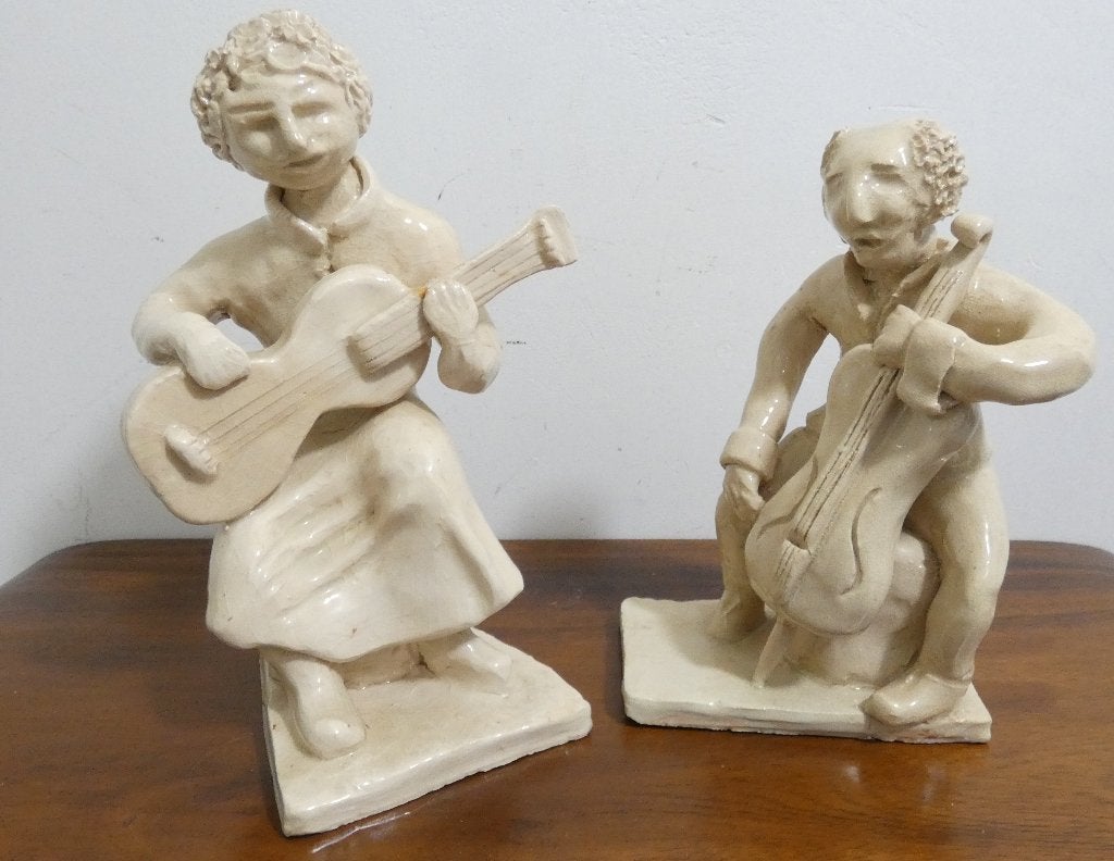 Naïeve kunst? - 2 beeldjes, muzikanten [1461], Ophalen of Verzenden