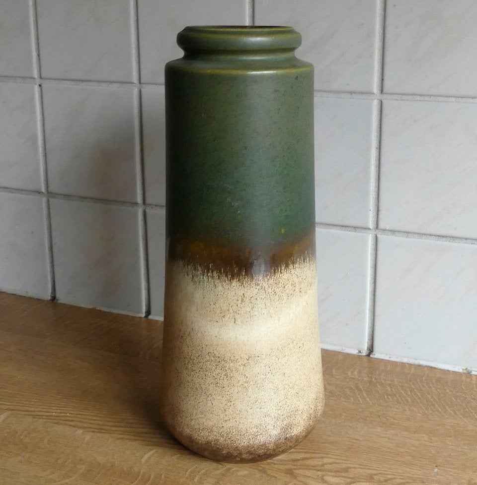Scheurich vintage vaas 206-26 groen beige West-Germany, 26 cm, Gebruikt, Met patroon/structuur, Ophalen of Verzenden