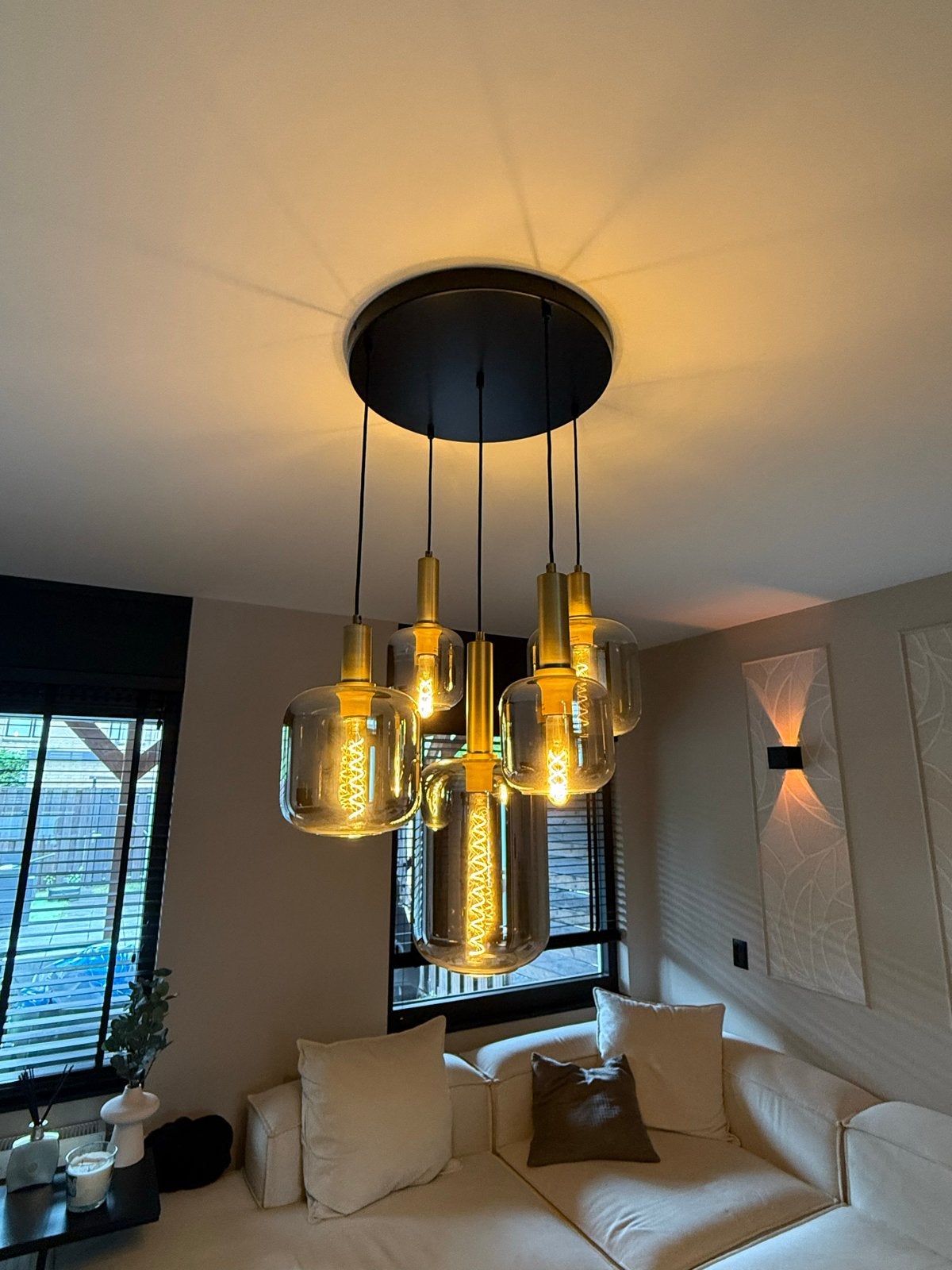 Lucide JOANET Hanglamp 66cm met 5 E27 fittingen, Ophalen, Zo goed als nieuw, Metaal, E27 (groot)