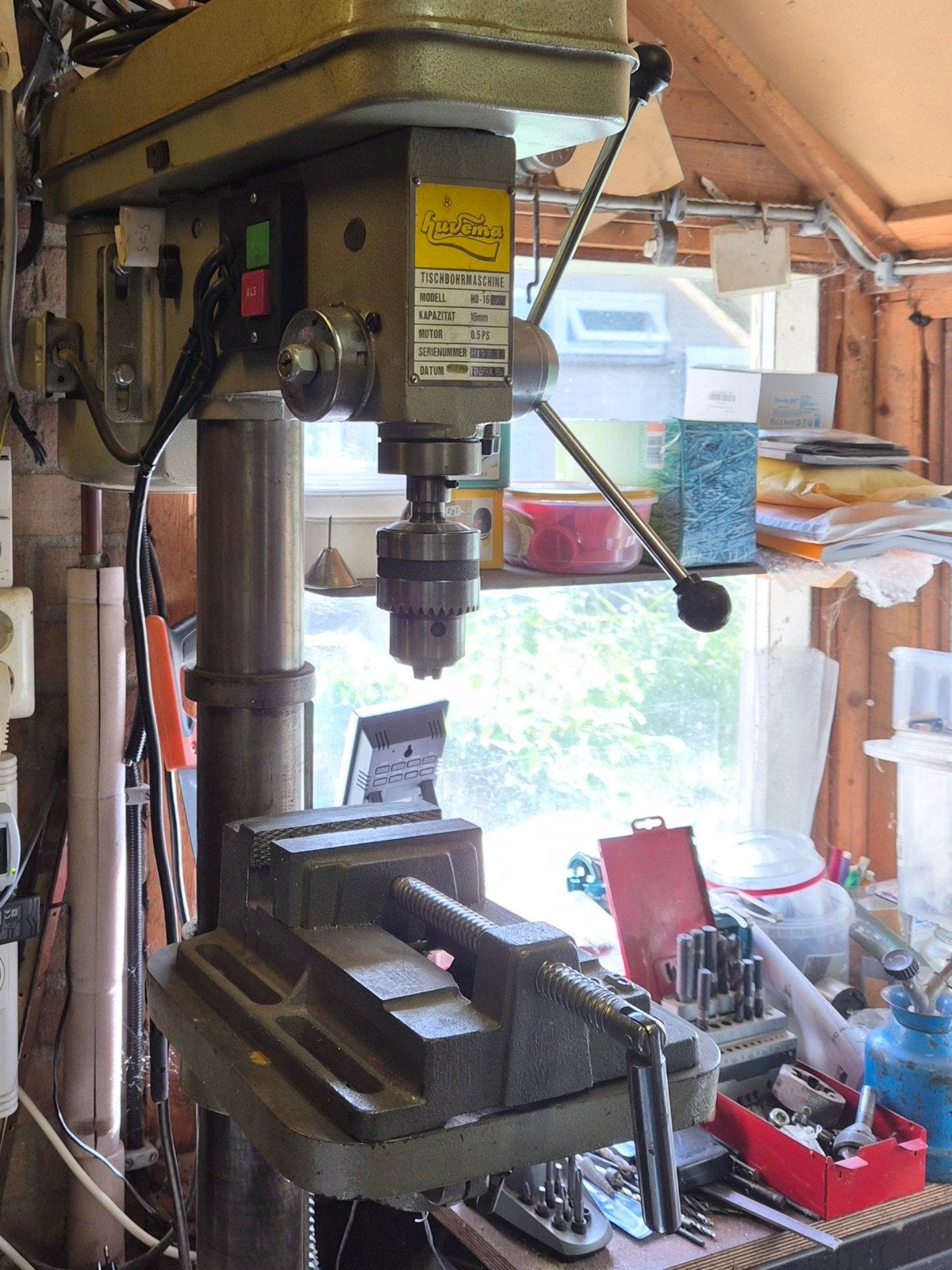 Kolomboormachine 380V met borenset en houders, Doe-het-zelf en Verbouw, Gereedschap | Boormachines, Ophalen of Verzenden, Gebruikt