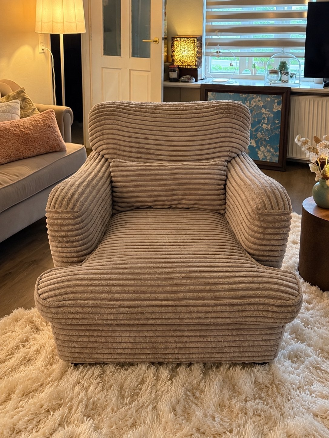 Rofra Love Seat Beige Ribstof - Gebruikt, Zeer Mooi, Huis en Inrichting, Gebruikt, Eenpersoons, Ophalen of Verzenden, Landelijk