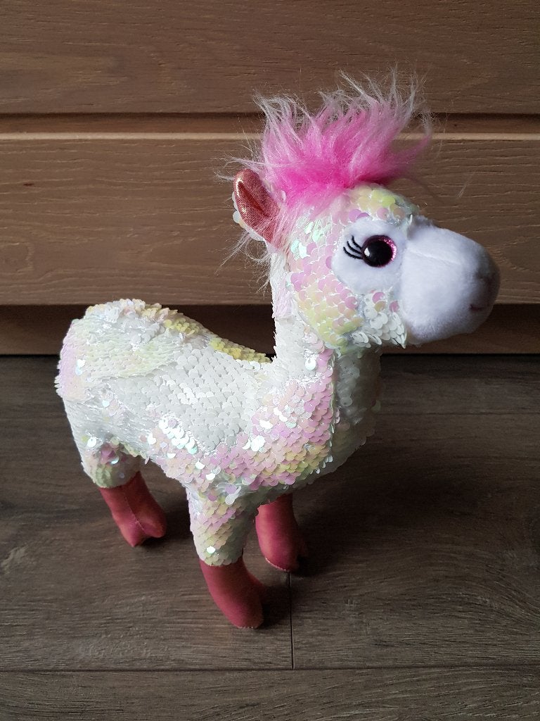 Knuffel : Lama -- merk Bauer -- met pailletten -- 25 cm, Overige typen, Ophalen of Verzenden, Zo goed als nieuw, Middelgroot (20 tot 80 cm)
