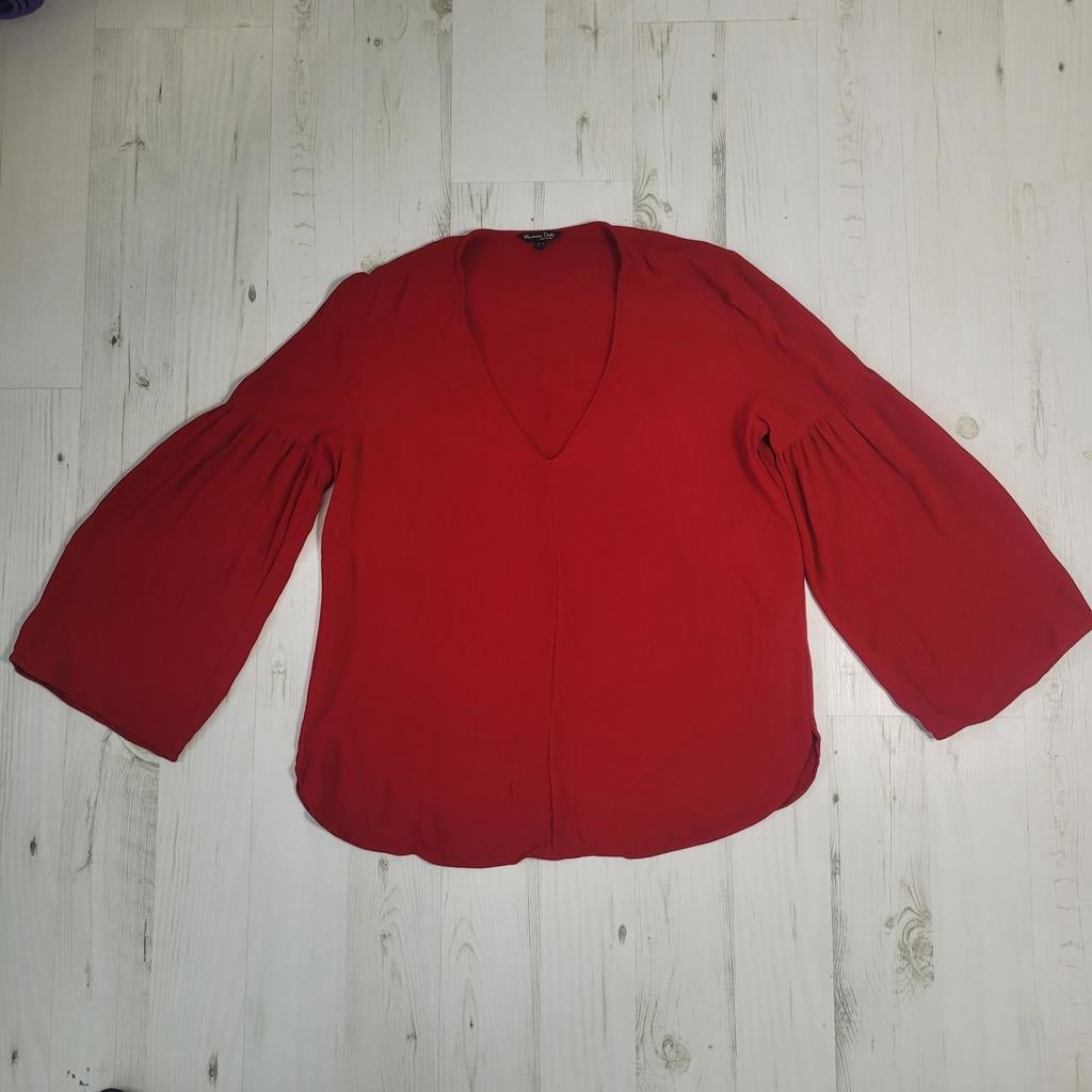 Massimo Dutti blouse top 38 M wijde mouwen V-hals rood, Maat 38/40 (M), Massimo Dutti, Ophalen of Verzenden, Zo goed als nieuw