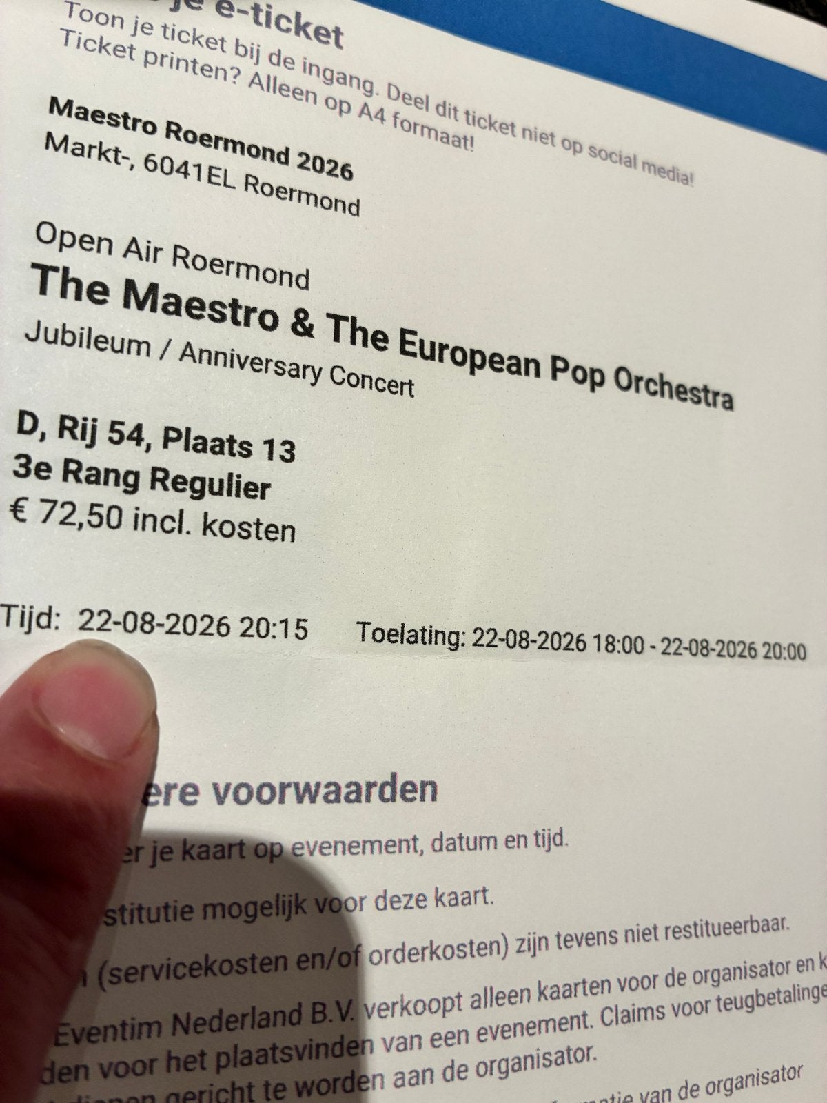 4 tickets the maestro & the european pop orchestra, Tickets en Kaartjes, Eén persoon, September