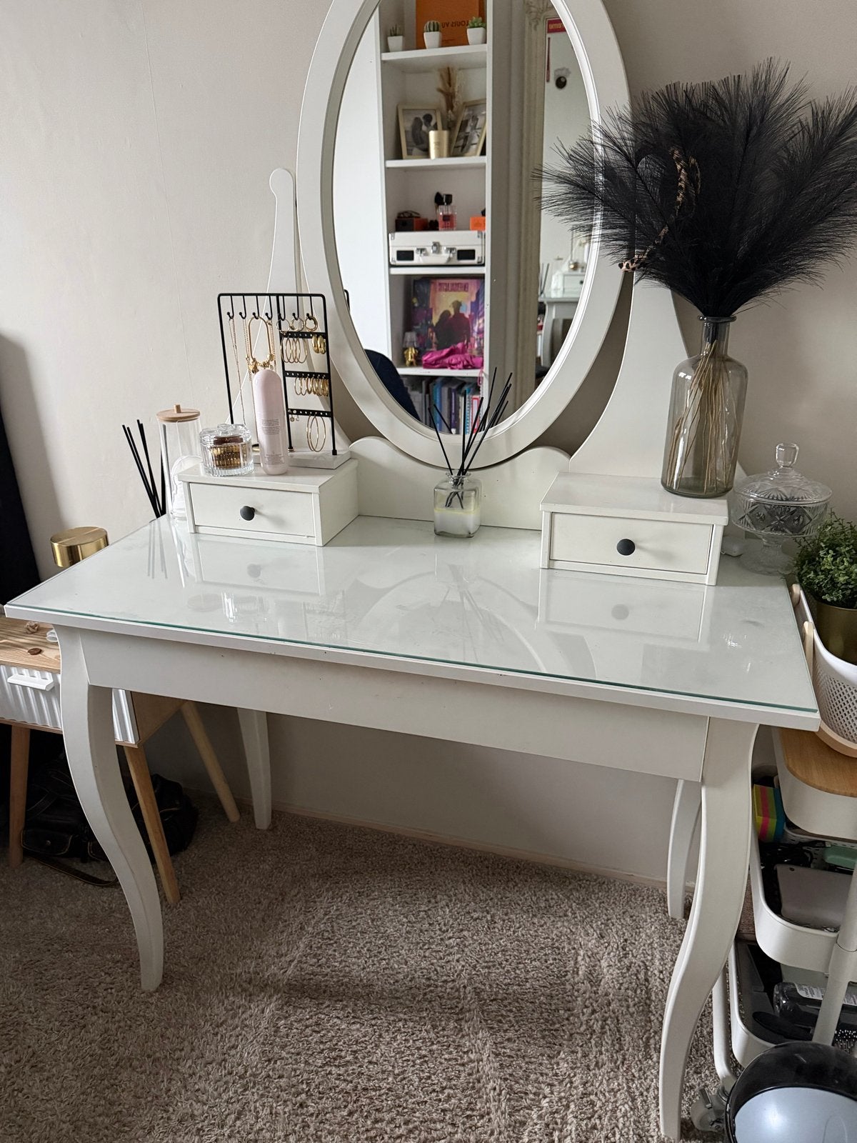 IKEA HEMNES kaptafel met spiegel, wit, Ophalen, Gebruikt, 50 tot 100 cm, 150 tot 200 cm