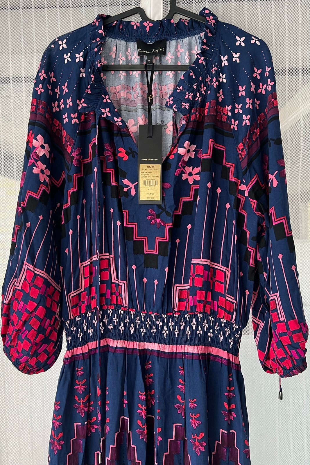 Phase Eight maxi jurk met bloemenprint en geometrisch patroo, Kleding | Dames, Blauw, Maat 42/44 (L), Nieuw, Ophalen of Verzenden