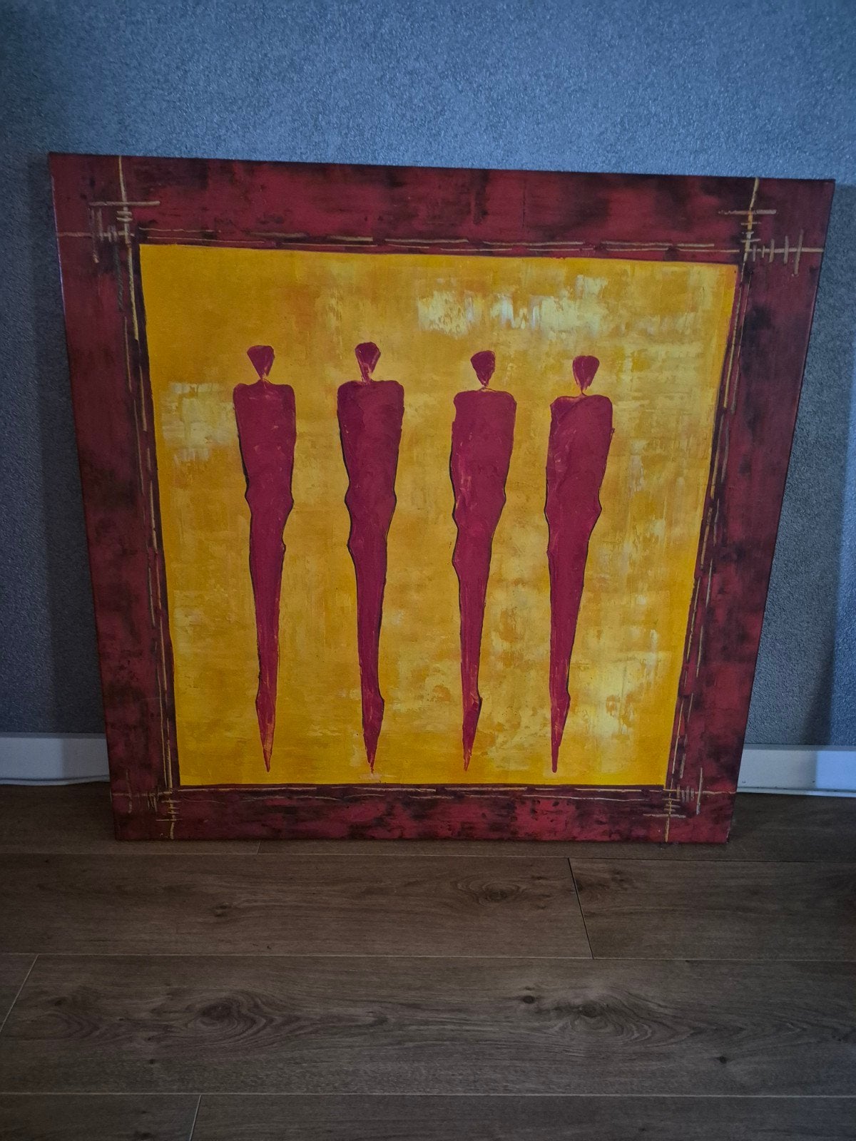 Abstract Schilderij met Mensfiguren - Rood en Geel, Ophalen
