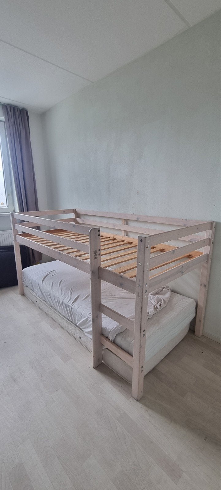 Flexa Classic halfhoogslaper whitewash + unicorn gordijnen, Ophalen, Gebruikt, Eenpersoons, 90 cm